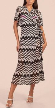 DRIFT CROCHET MIDI WRAP DRESS WHITE WASH BLACK