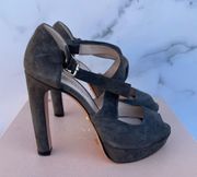 women’s anthracite suede crisscross platform sandal size IT 37 US 7