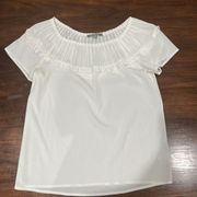 NY Collection Women’s Shirt Small White Ruffle Short Sleeve Classic Preppy