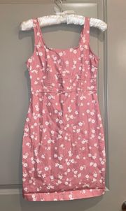 Pink Floral Denim Overall Dress