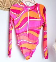 Trina Turk, New, Pink Vivid Vista Zip Front Paddle Suit Swimsuit, Size Large