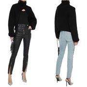 Alexander Wang Snap-Detailed Leather and Denim Skinny Pants