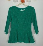 Anthropologie Moulinette Soeurs Green Lace Peplum Blouse Size 6