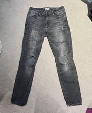 M1858 Black Distressed Skinny Mid Rise Ankle Jeans