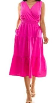 💕 Tiered Midi Dress Hot Pink women’s Size Large NWT