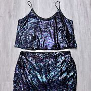 Plus Size Sequin Cropped Tank & Skirt Set 2X