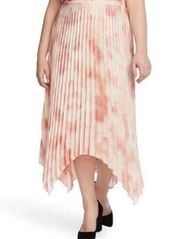 NEW NWT VINCE CAMUTO Plus Size Pleated Tie Dye Asymmetrical Midi Skirt Pink 3X