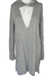 New  Cut Out Tunic Sweatshirt Side Slit Long Hoodie Heather Grey