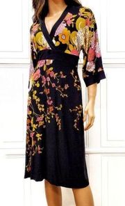 David Meister Jersey Floral Kimono Surplice Dress