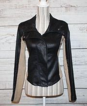 Rachel Roy Moto Jacket Faux Leather Body Fabric Sleeve Lined Size XS