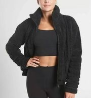 Athleta Willow Fleece Full Zip Sherpa Jacket Coat Black Small