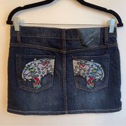 Vintage 1990s Y2K Ed Hardy Denim Mini Skirt Studded Embroidered Skirt Panther 28