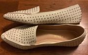 Studded Pointed Toe White Flats