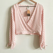 Main Strip Pink and White Stripe Cropped Long Sleeve Blouse Women's M