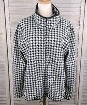 LE MODA Full Zip Fleece Jacket Black & White Houndstooth-XXL