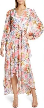 NWT! Eliza J Floral Print Tiered Ruffle High Low Dress in Blush Size 22W