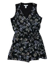 White House Black Market Women's 8 Black Flowy Floral Romper V-Neck Shorts