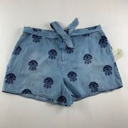 Knox Rose Blue Chambray Denim Embroidered High Rise Lounge Short XL New