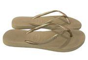 HAVAIANAS Slim gold flip flop sandals with toe post size 37/38 US 6