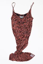 Anthropologie Elyse Cowl Neck Satin Tiger Animal Print Pattern Slip Midi Dress M