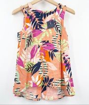 KAARI BLUE 100% Linen Cutout Shoulder Tank Top Bright Floral SZ Extra Small NWT