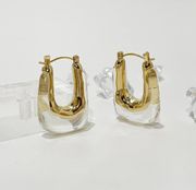 Anthropology 18K Clear Lucite Round / Square Hoop Earrings 