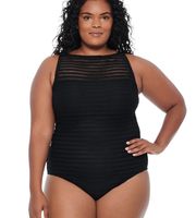 Ralph Lauren Tummy Control Plus Size Ottoman One Piece Swimsuit Black Size 20W