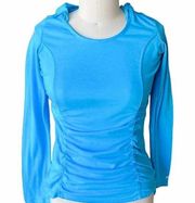 MARIKA Tek Bright Blue Hoodie Hooded Ruched Activewear Top ~ Women's Size MEDIUM
