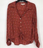 Francesca’s Harper Front Tie Button Down Shirt Roll Tab Sleeves Size Medium