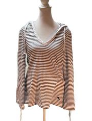 White & Navy Blue Striped Pullover Women's Sweater Hoodie Size XXS