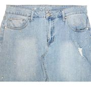 CP Jeans Womens 13 Light Wash Denim Mini Skirt Distressed Pearl Raw Hem Summer
