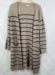 Debut Striped Long Cozy Soft Open Cardigan Duster Sweater Size S