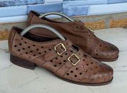 Antelope Brown Peforated Two Buckle Leather Shoes 39/8.5