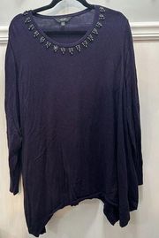 Simply Vera Wang Plus Size2X Purple Sweater Bling Beaded Collar Asymmetrical Hem