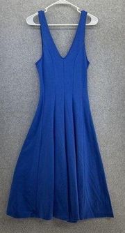 H&M Women's Paneled A Line Dress Solid Blue Sleeveless V Neck 8 Midi Pleated