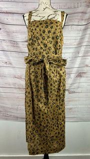 Tank Midi Leopard Dress Womens 2X Belted Side Button Smock Linen Blend