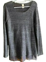 Faded Glory Ladies Sequin Shimmer Long Sleeve Gray Ruffle Bottom Top SZ XL