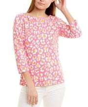 J. McLaughlin Wavesong Tee Catalina Cloth 3/4 sleeve top in pink spot animal pri