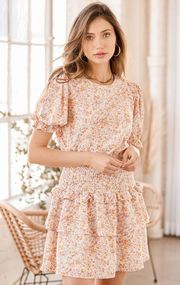 Blush Floral Smocked Ruffle Tiered Dress