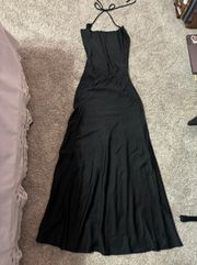 SheIn Black Satin Backless Halter Dress