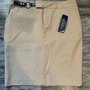 NWT - CHAPS Modern Traveler Palace Skirt in Khaki with Faux Leather O Ring Sz 10