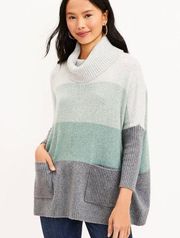 New LOFT Colorblock Pocket Poncho Sweater Heather Green Gray