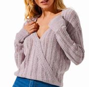 The Label Lavender Wrap Front Pointelle Knit V-Neck Sweater M