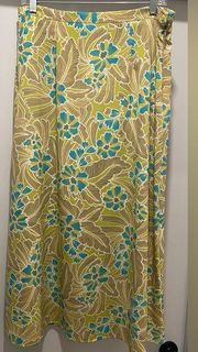 Vintage Retro 80s 90s Sag Harbor Lime Green Floral Print Maxi Skirt