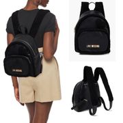 Love Moschino Black Faux Shearling Trimmed Faux Leather Backpack