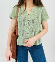 Handmade Matcha Green Boho Crocheted Top Button Down Size S/M