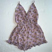 Audrey 3 + 1 backless floral purple romper size large new