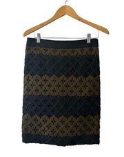 Loft Black & Brown Crochet Overlay Pencil Skirt Size 6