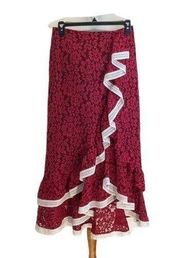 NBD X Revolve Bazzi Skirt Burgundy Size S Lace Bohemian Cocktail Party Ruffles