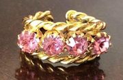 Pink Cubic Zirconia GoldTone Adjustable Wired Ring